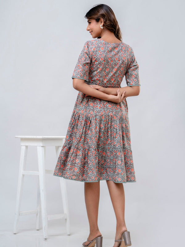 Printed V-Neck Pure Cotton Fit & Flare Dress