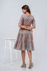Printed V-Neck Pure Cotton Fit & Flare Dress