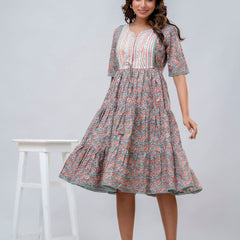 Printed V-Neck Pure Cotton Fit & Flare Dress
