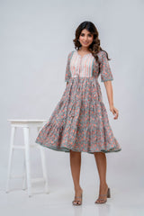 Printed V-Neck Pure Cotton Fit & Flare Dress