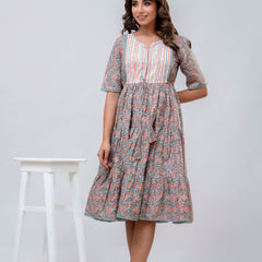 Printed V-Neck Pure Cotton Fit & Flare Dress