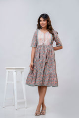 Printed V-Neck Pure Cotton Fit & Flare Dress