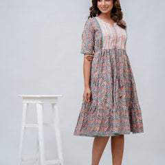 Printed V-Neck Pure Cotton Fit & Flare Dress