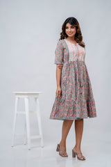 Printed V-Neck Pure Cotton Fit & Flare Dress