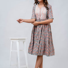 Printed V-Neck Pure Cotton Fit & Flare Dress