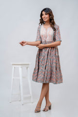 Printed V-Neck Pure Cotton Fit & Flare Dress