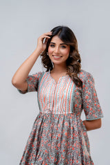 Printed V-Neck Pure Cotton Fit & Flare Dress