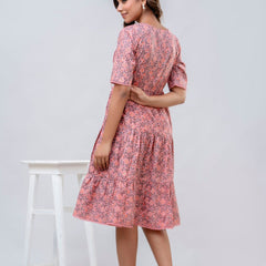 Printed V-Neck Pure Cotton Fit & Flare Dress