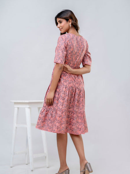 Printed V-Neck Pure Cotton Fit & Flare Dress