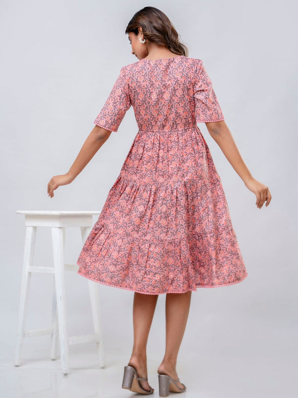 Printed V-Neck Pure Cotton Fit & Flare Dress