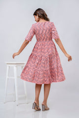 Printed V-Neck Pure Cotton Fit & Flare Dress