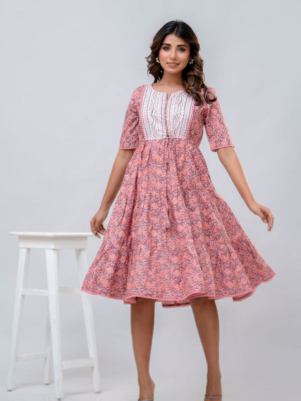 Printed V-Neck Pure Cotton Fit & Flare Dress