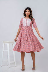 Printed V-Neck Pure Cotton Fit & Flare Dress