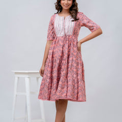 Printed V-Neck Pure Cotton Fit & Flare Dress