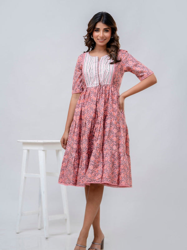 Printed V-Neck Pure Cotton Fit & Flare Dress