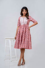 Printed V-Neck Pure Cotton Fit & Flare Dress