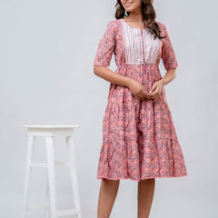 Printed V-Neck Pure Cotton Fit & Flare Dress