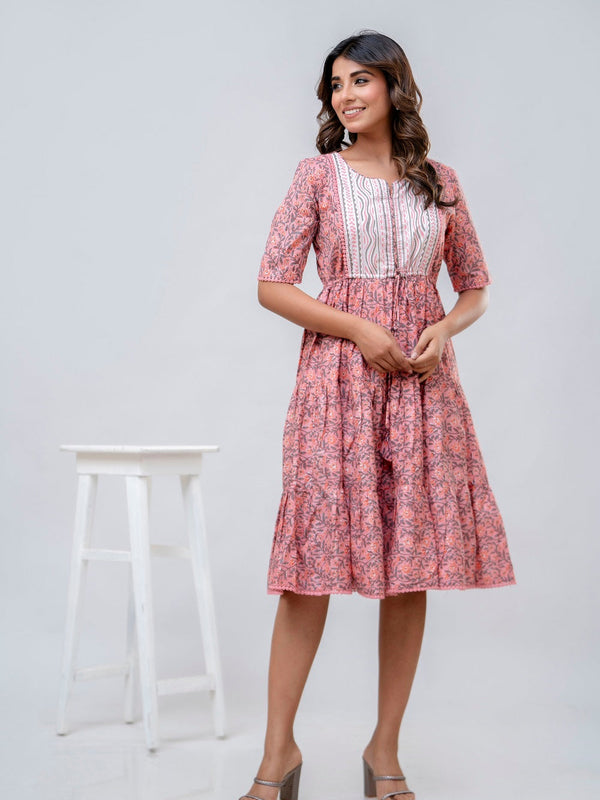Printed V-Neck Pure Cotton Fit & Flare Dress