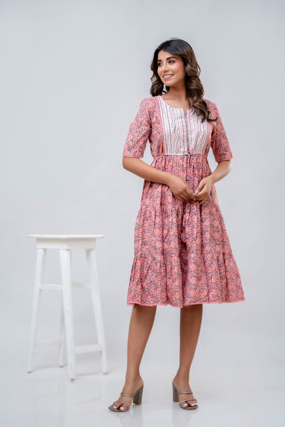 Printed V-Neck Pure Cotton Fit & Flare Dress