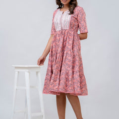 Printed V-Neck Pure Cotton Fit & Flare Dress