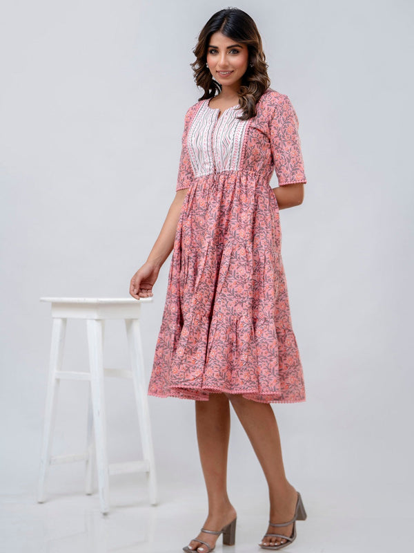 Printed V-Neck Pure Cotton Fit & Flare Dress