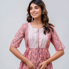 Printed V-Neck Pure Cotton Fit & Flare Dress