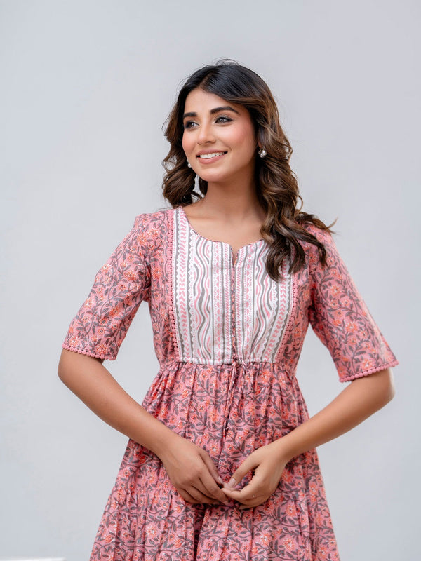 Printed V-Neck Pure Cotton Fit & Flare Dress