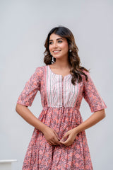 Printed V-Neck Pure Cotton Fit & Flare Dress