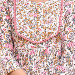 White Floral Print Peplum Top