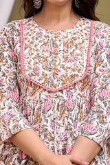 White Floral Print Peplum Top