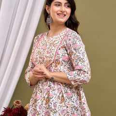 White Floral Print Peplum Top