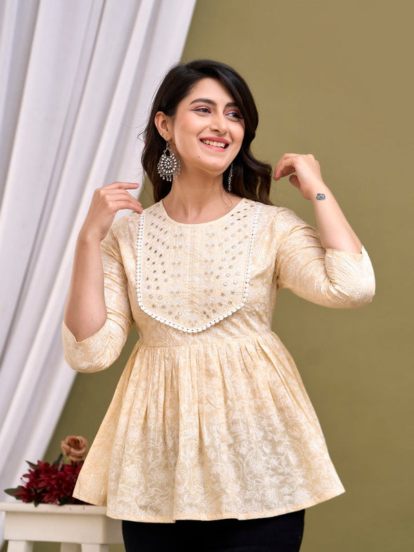 Cream-coloured regular peplum top