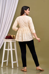 Cream-coloured regular peplum top