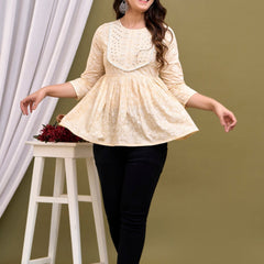 Cream-coloured regular peplum top