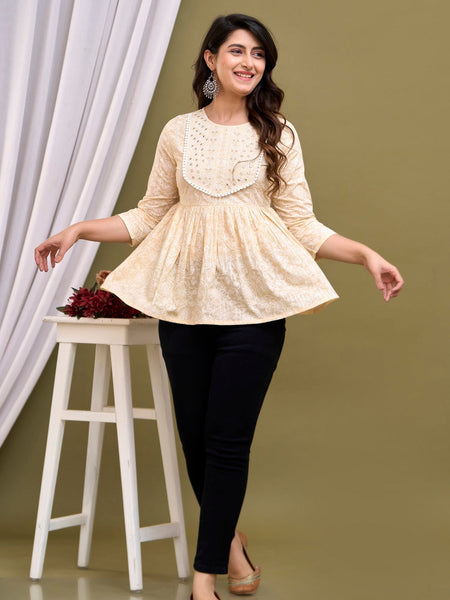 Cream-coloured regular peplum top