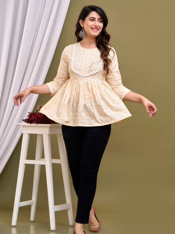 Cream-coloured regular peplum top