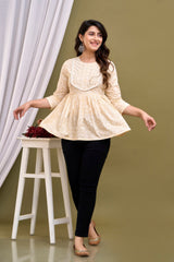 Cream-coloured regular peplum top