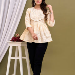 Cream-coloured regular peplum top