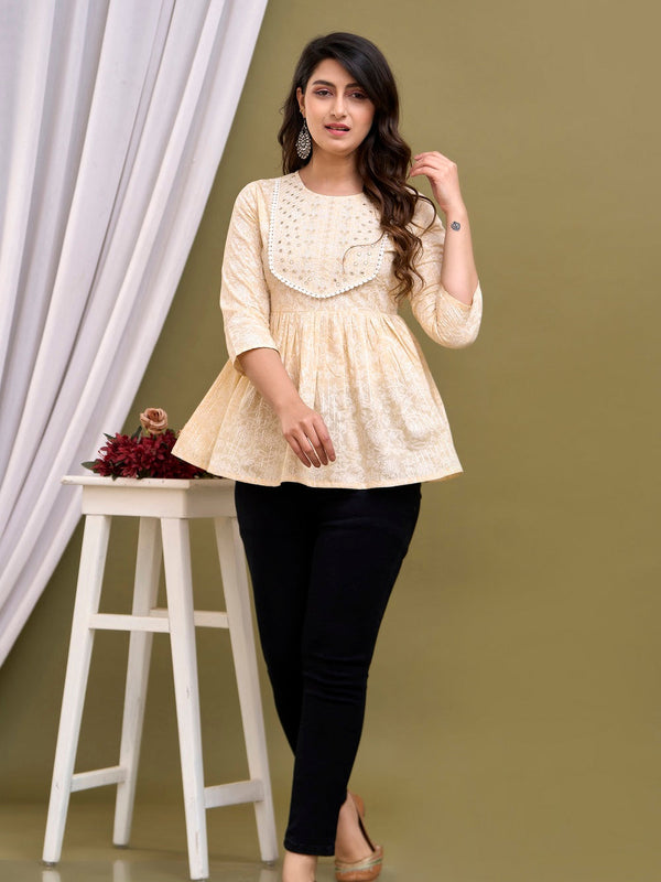 Cream-coloured regular peplum top