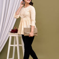 Cream-coloured regular peplum top