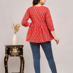 Red Ethnic Motifs Cotton Empire Top