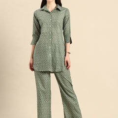 Printed Pure Cotton Shirt With Trouser
