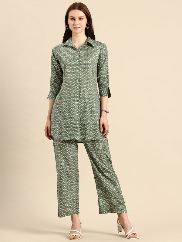 Printed Pure Cotton Shirt With Trouser