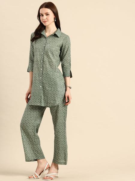 Printed Pure Cotton Shirt With Trouser
