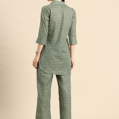 Printed Pure Cotton Shirt With Trouser