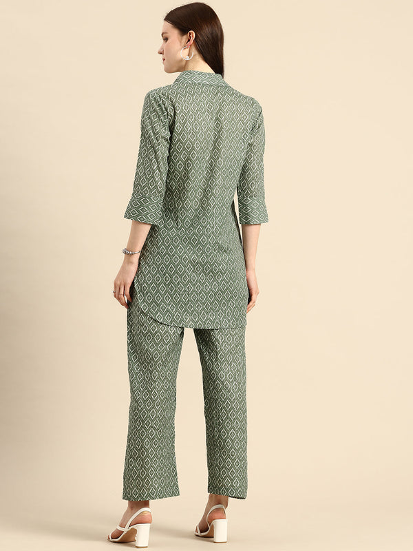 Printed Pure Cotton Shirt With Trouser