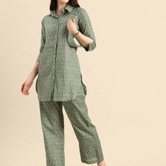Printed Pure Cotton Shirt With Trouser