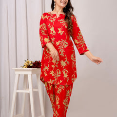 Red Leaf Printed Co-Ord Set