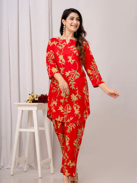 Red Leaf Printed Co-Ord Set