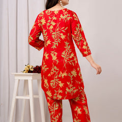 Red Leaf Printed Co-Ord Set